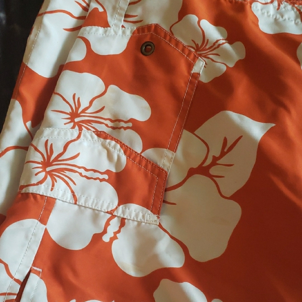 Sonoma Vibrant Orange Swim Trunks Hawaiian Orange Floral Flowers Excellent Large - Picture 7 of 15